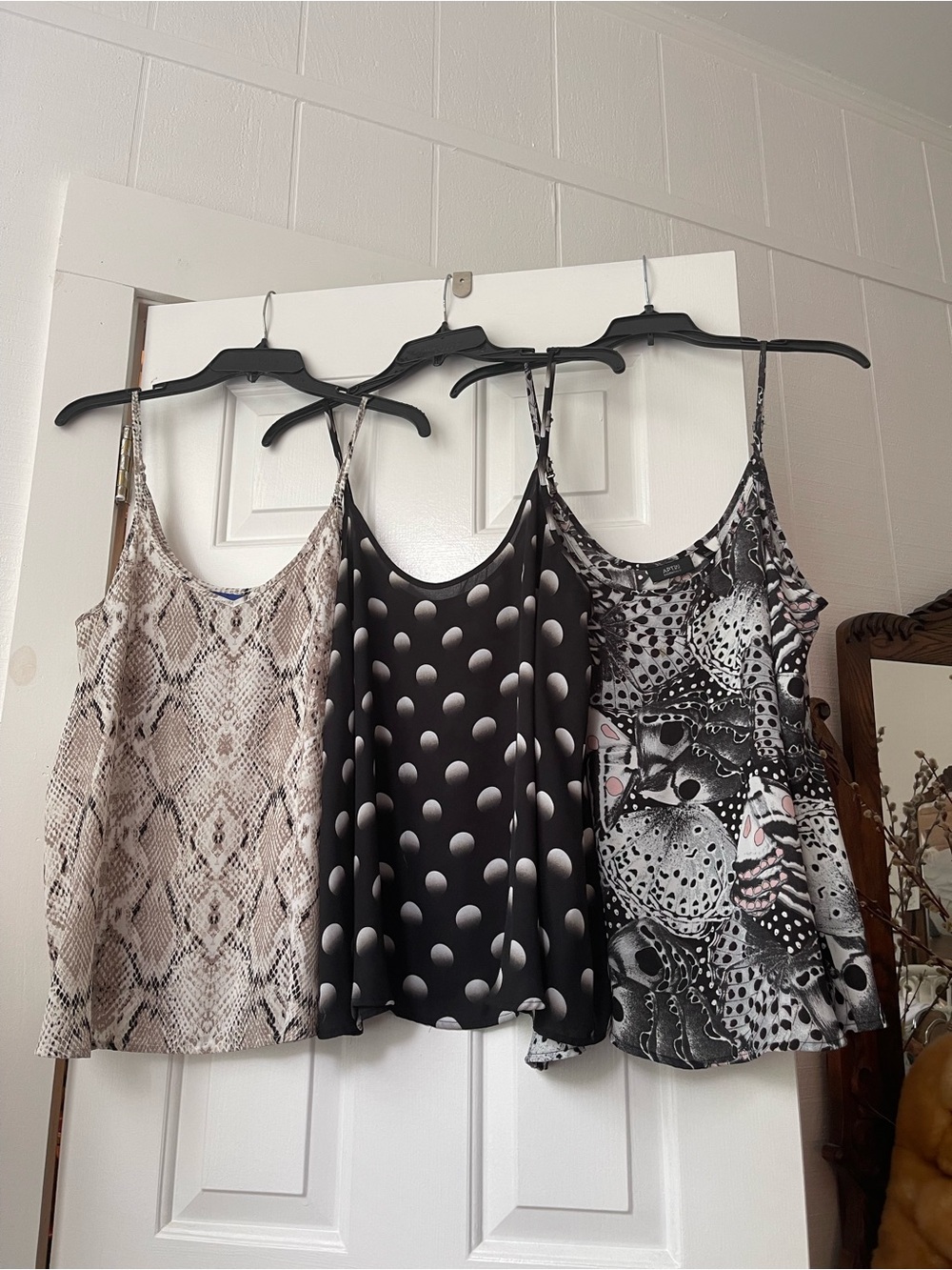 Apt. 9 Women's Satin Cami Trio - Black Polka Dot, Snake Print, Graphic Cat Print